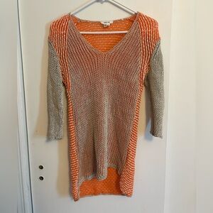Helmut Lang Orange and Gray Colorblock Knit Sweater
